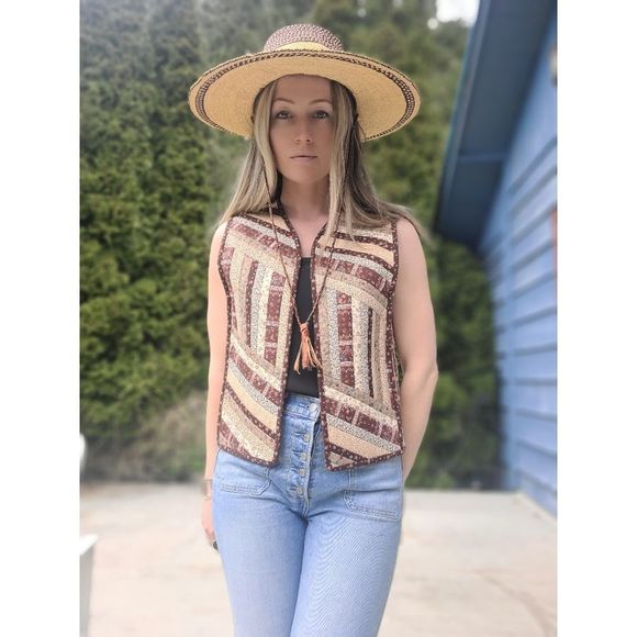 The Hester Handmade Quilted Cotton Vest Cottagecore Rustic Sz M - Picture 2 of 11